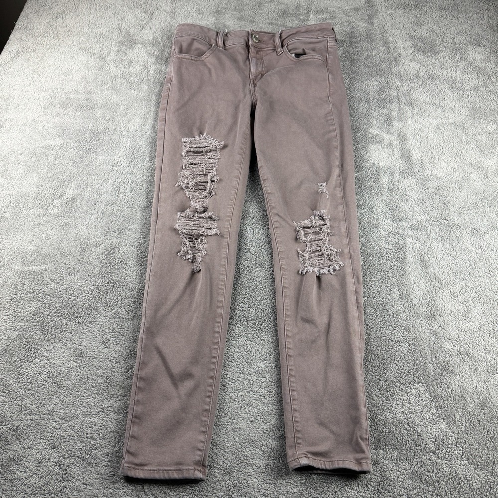 American Eagle Super Stretch X Jegging Jeans Womens 10 R Dark Salmon Distressed‎
